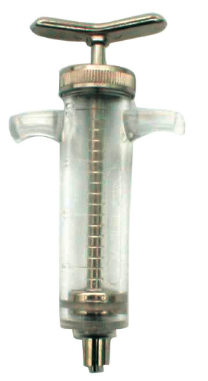 Seringue métal 30ml avec piston et poussoir GENIA-METALPLEX LUER-LOCK