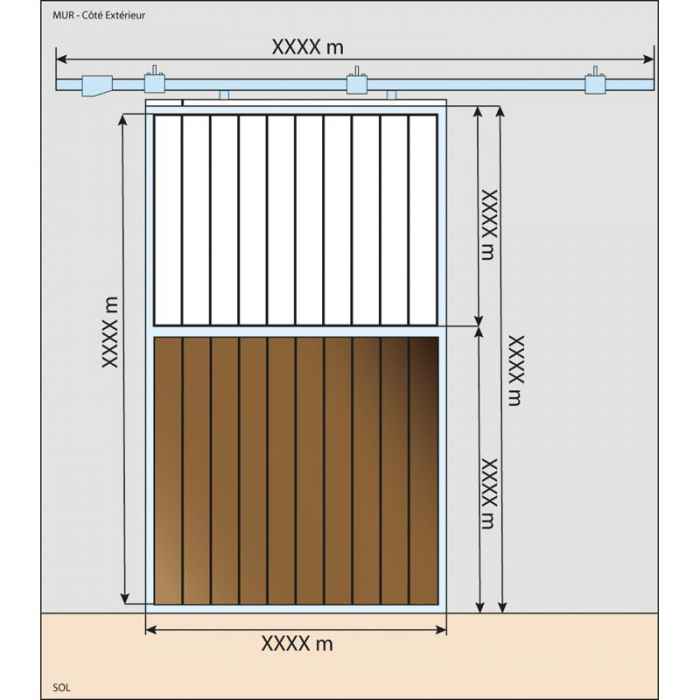 Porte de box 1,37m coulissante sur rail grille barreaudée Pin du Nord