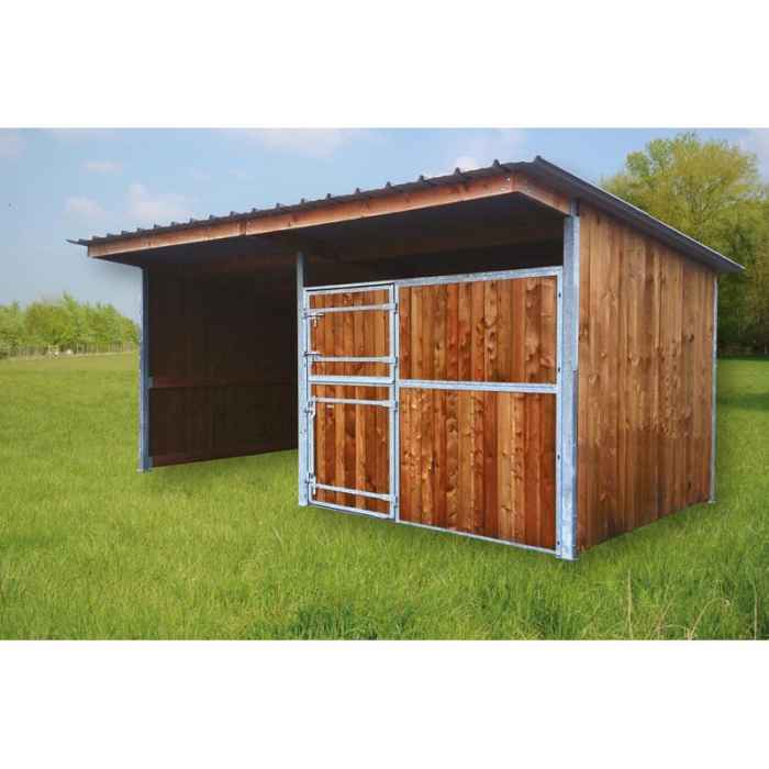 Extension d'abri 4,09x4,18 Bardage agricole Douglas 19 mm Bordeaux