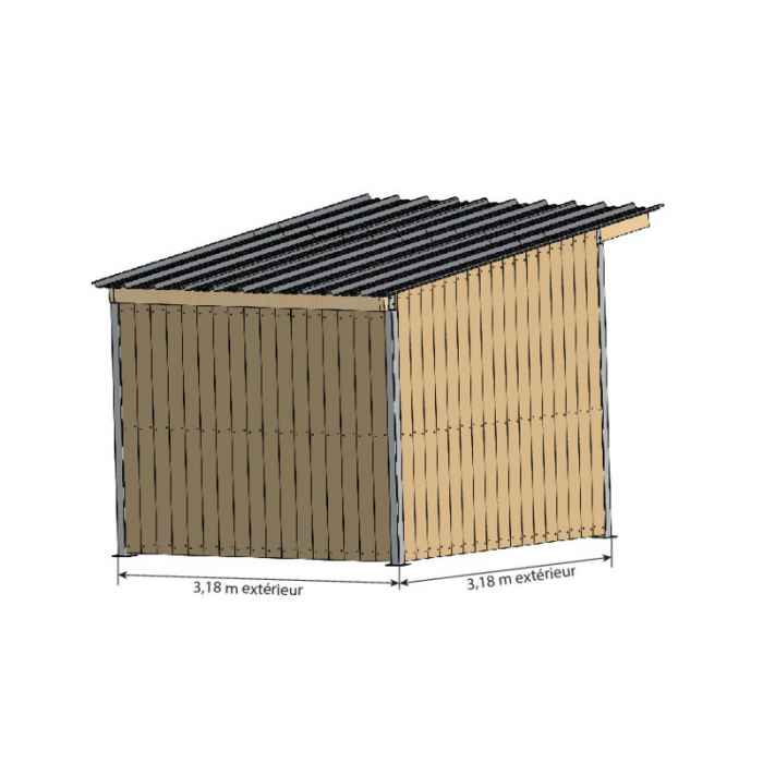 Abri 3,18x3,18 Bardage agricole Douglas 19 mm Bordeaux