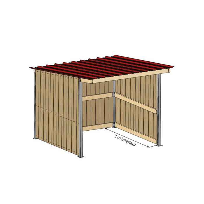 Abri 3,18x3,18 Bardage agricole Douglas 19 mm Bordeaux