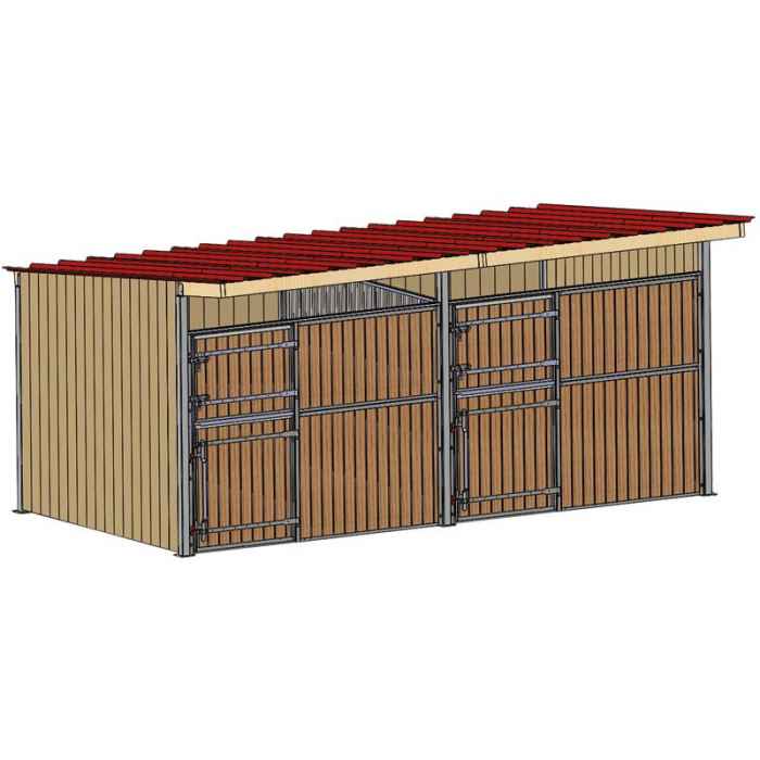 Abri 3,18x3,18 Bardage agricole Douglas 19 mm Bordeaux