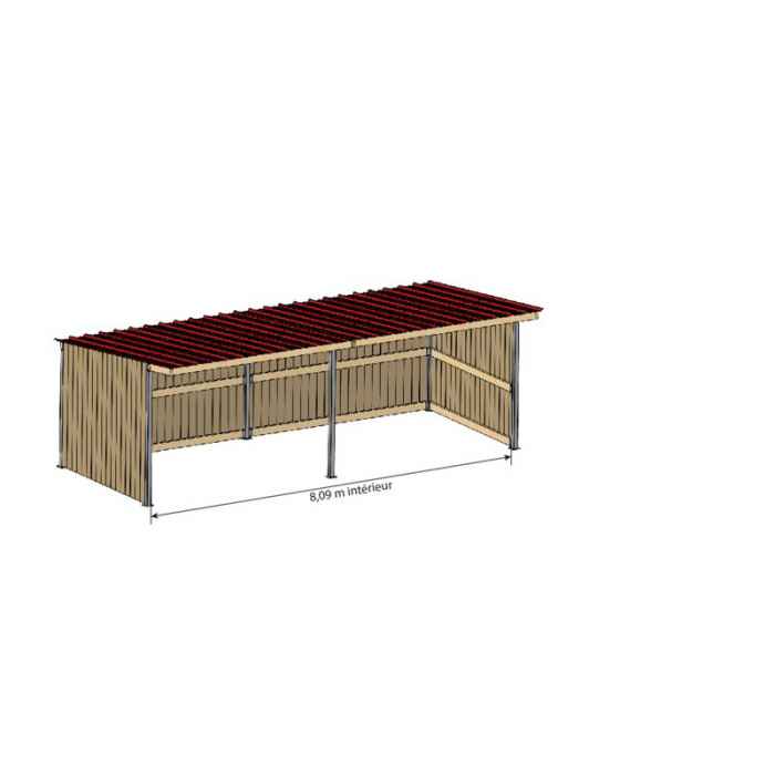 Abri 3,18x3,18 Bardage agricole Douglas 19 mm Bordeaux