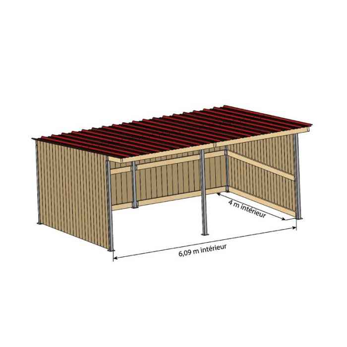 Abri 3,18x4,18 Bardage agricole Douglas 19 mm Bordeaux