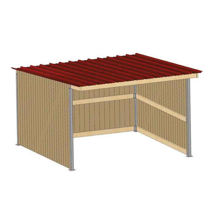 Abri 3,18x4,18 Bardage agricole Douglas 19 mm Bordeaux