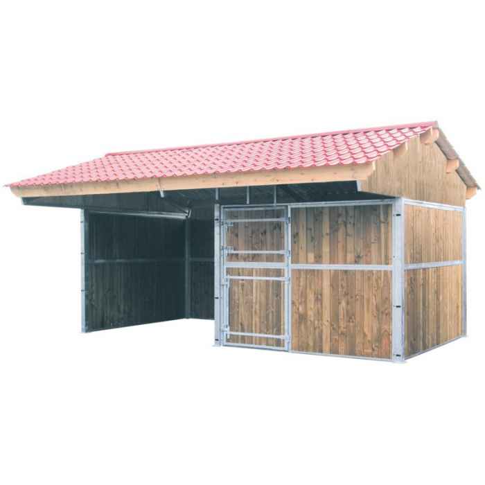 Extension 3 x 3 m double pente Pin du Nord toiture alu zinc bordeaux