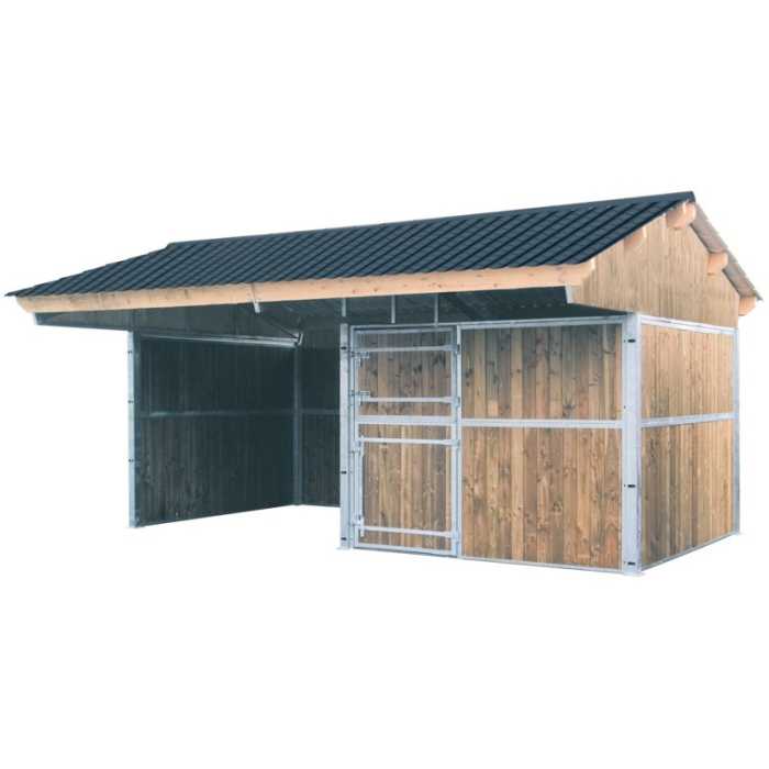 Extension box 4 x 3 m double pente Pin Nord toit. alu zinc bordeaux