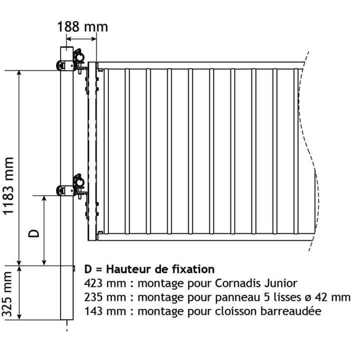 Embout panneaux réglable pour cloison à veaux barreaudées diam. 25 mm