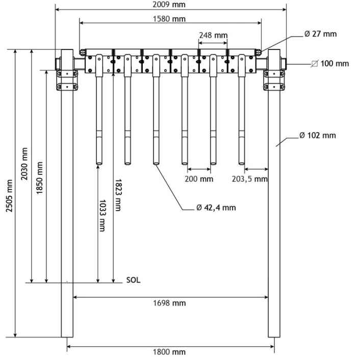 Module Finger gate S, larg 2m, avec poteaux renforcés à sceller 