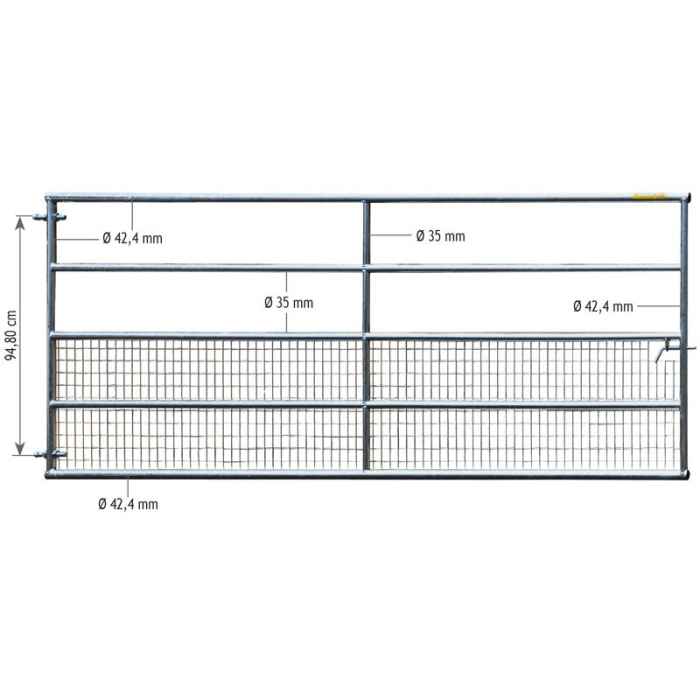 Porte de prairie fixe semi-grillagée 5 lisses H.1,15m 3m