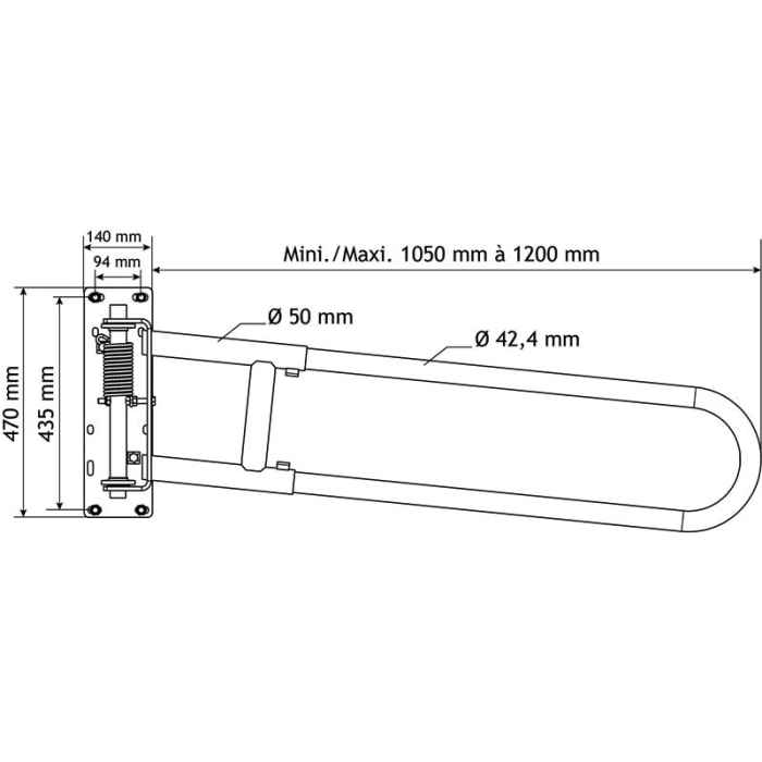 Portillon anti-retour extensible 0,5/1m 2 lisses diam.50mm 