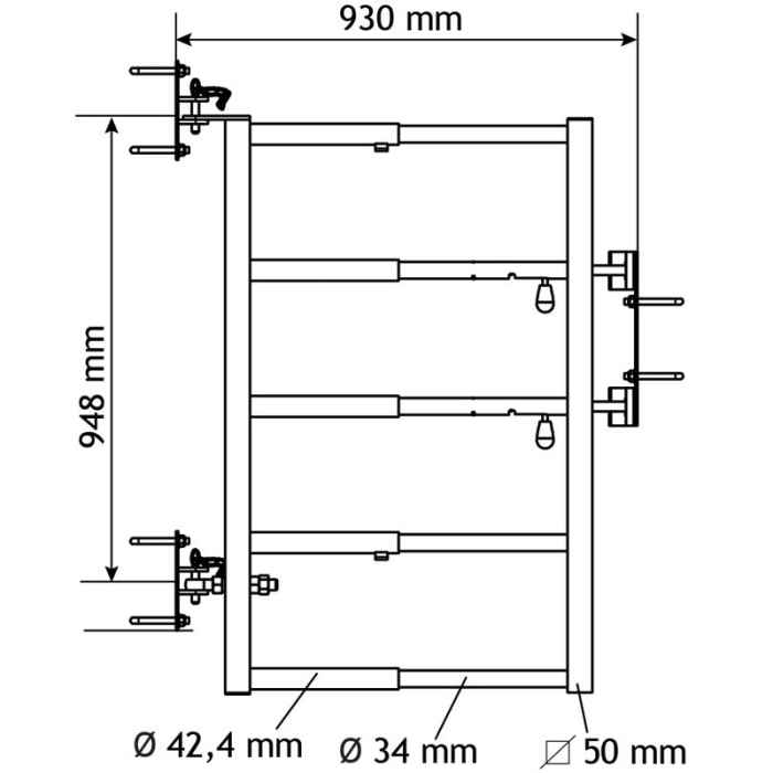 Portillon ext. 5 lisses diam.42,4mm verrous auto pr emb pass anim 4 liss 