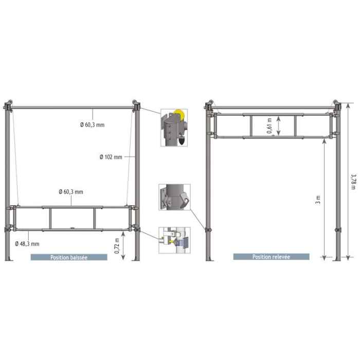 Séparation relevable 2 lisses diam. 60.3 long 3.4/4.50 - couloir logette