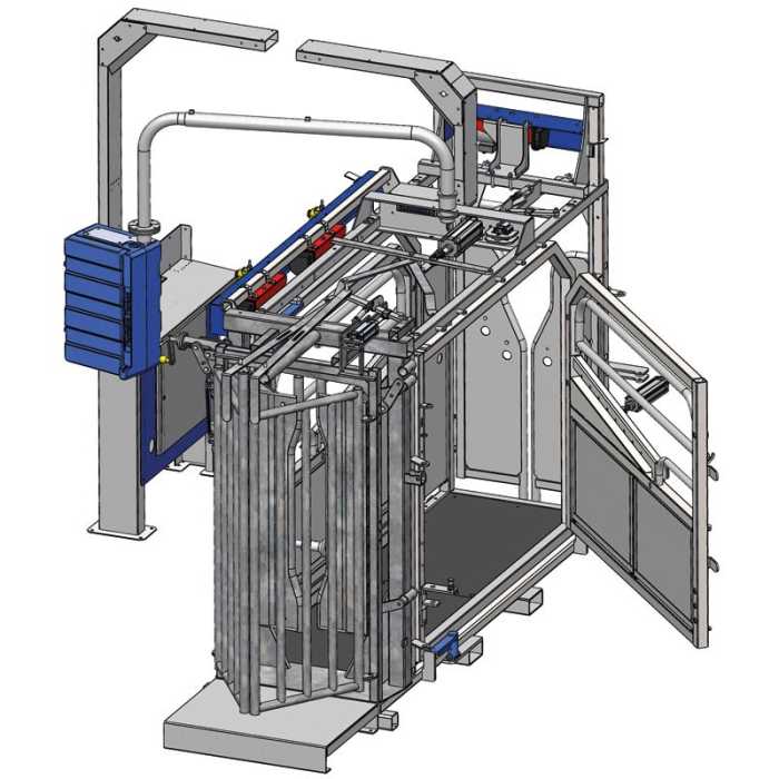 Cage de contention LVAP - 4 portillons - Parois largeur variable - Panneaux latéraux ouvrants avec portillons