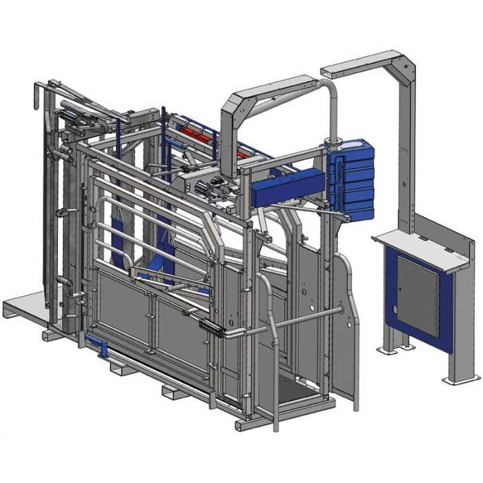 Cage de contention LVAP - 4 portillons - Parois largeur variable - Panneaux latéraux ouvrants avec portillons